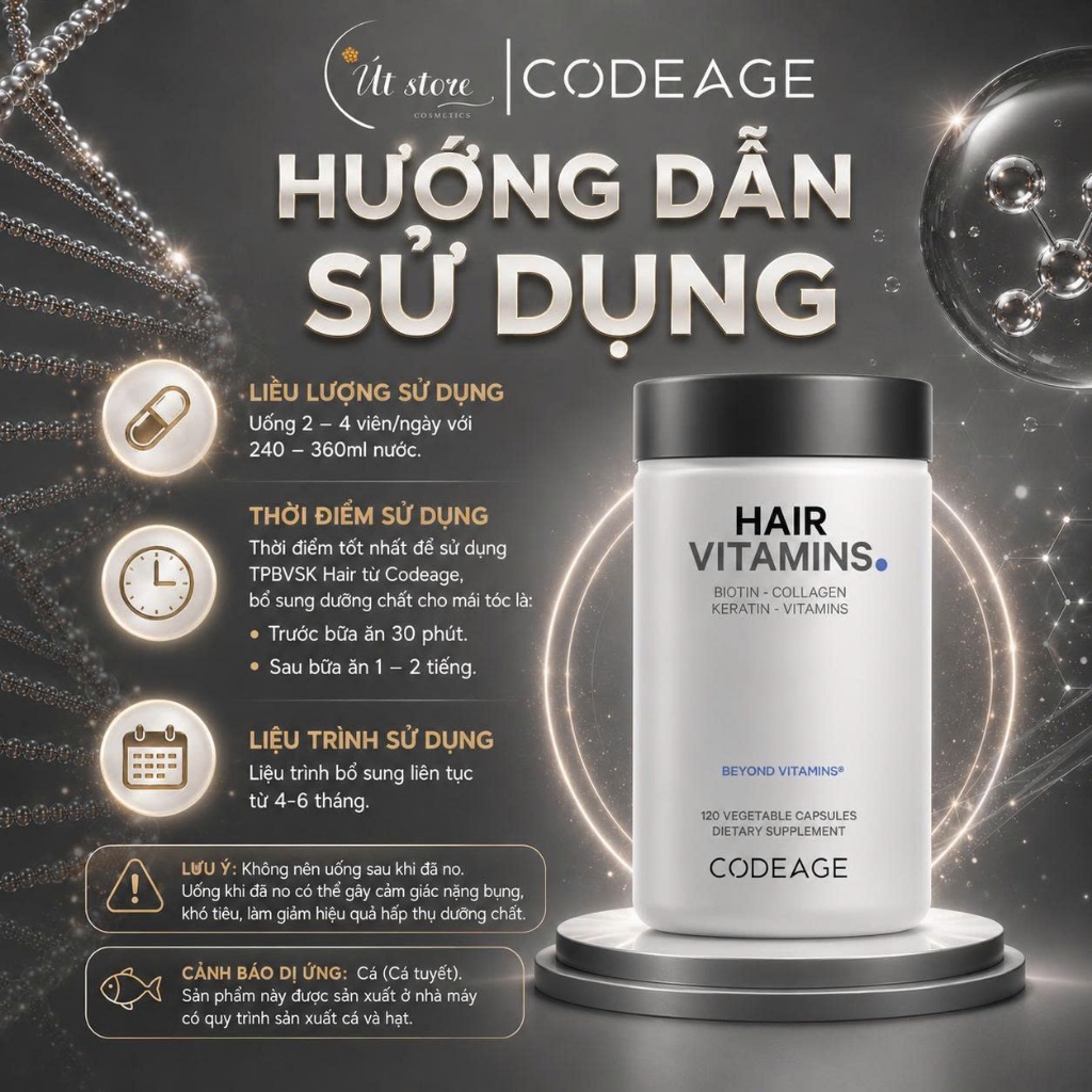 Viên Uống Hỗ Trợ Mọc Tóc Codeage Hair Vitamins Mỹ Hộp 120 Viên