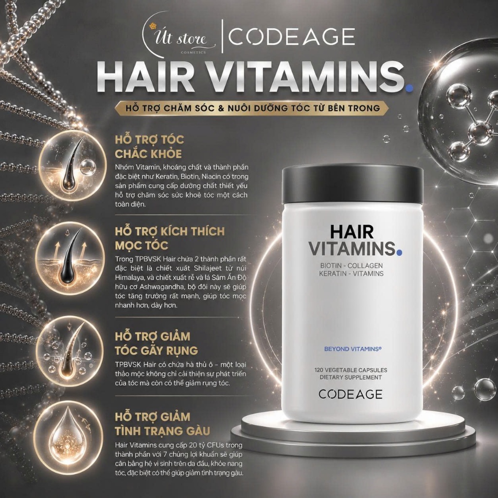 Viên Uống Hỗ Trợ Mọc Tóc Codeage Hair Vitamins Mỹ Hộp 120 Viên