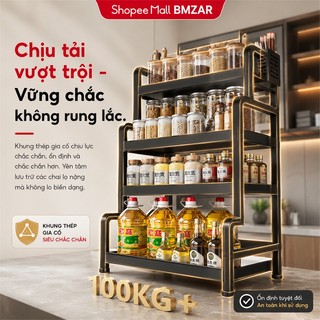BMZAR Kệ Gia Vị INOX 304 Đặt Bàn Cao Cấp Không Han Gỉ,  Tặng Kèm Khay Để Thớt