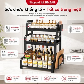 BMZAR Kệ Gia Vị INOX 304 Đặt Bàn Cao Cấp Không Han Gỉ,  Tặng Kèm Khay Để Thớt