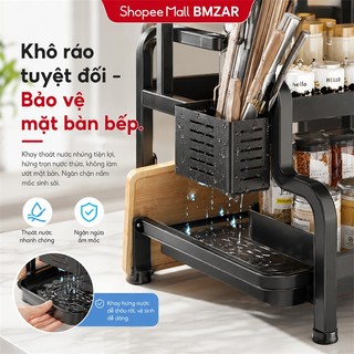 BMZAR Kệ Gia Vị INOX 304 Đặt Bàn Cao Cấp Không Han Gỉ,  Tặng Kèm Khay Để Thớt