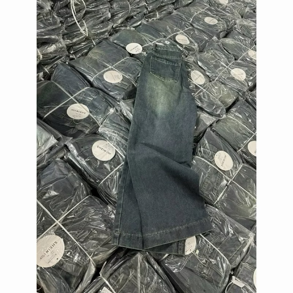 Quần denim nữ ống rộng dáng dài cạp cao siêu hot