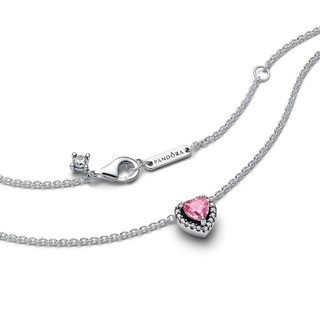 Dây Chuyền Bạc Pandora Timeless Trái Tim Đính Đá Hồng Lấp Lánh - Vẻ Đẹp Tinh Tế - Pink Elevated Heart Necklace