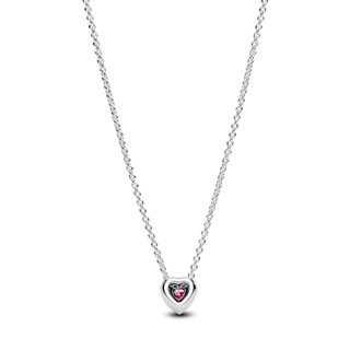 Dây Chuyền Bạc Pandora Timeless Trái Tim Đính Đá Hồng Lấp Lánh - Vẻ Đẹp Tinh Tế - Pink Elevated Heart Necklace