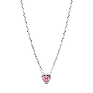 Dây Chuyền Bạc Pandora Timeless Trái Tim Đính Đá Hồng Lấp Lánh - Vẻ Đẹp Tinh Tế - Pink Elevated Heart Necklace
