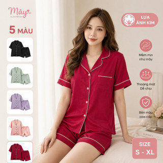 Bộ Đồ Ngủ Nữ Pijama Lụa Ánh Kim Cao Cấp Tay Ngắn Quần Short Mặc Nhà Mềm Mịn Thoáng Mát Sang Trọng 5 Màu