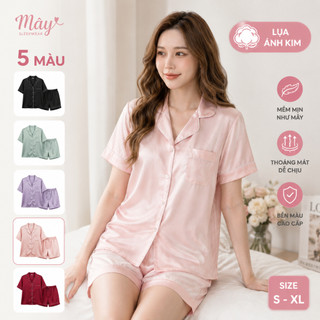 Bộ Đồ Ngủ Nữ Pijama Lụa Ánh Kim Cao Cấp Tay Ngắn Quần Short Mặc Nhà Mềm Mịn Thoáng Mát Sang Trọng 5 Màu