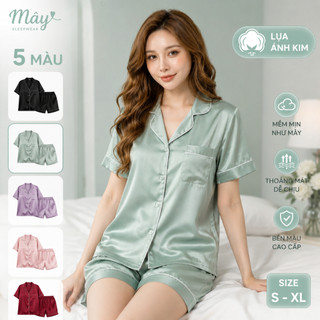 Bộ Đồ Ngủ Nữ Pijama Lụa Ánh Kim Cao Cấp Tay Ngắn Quần Short Mặc Nhà Mềm Mịn Thoáng Mát Sang Trọng 5 Màu