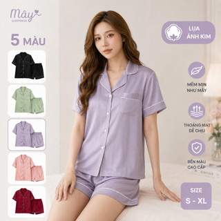 Bộ Đồ Ngủ Nữ Pijama Lụa Ánh Kim Cao Cấp Tay Ngắn Quần Short Mặc Nhà Mềm Mịn Thoáng Mát Sang Trọng 5 Màu