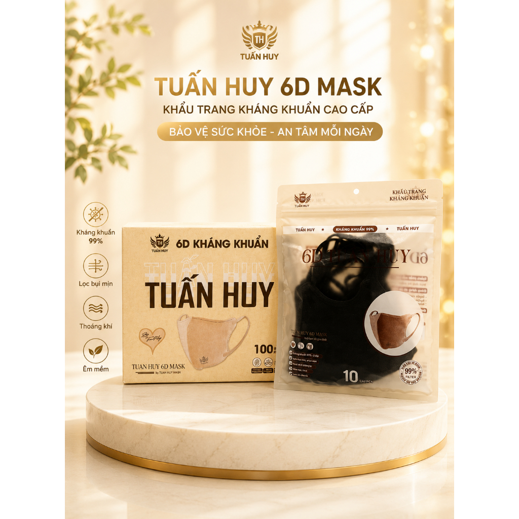[COMBO 100-200-300 Chiếc] khẩu Trang 6D Tuấn huy 4 Lớp Kháng Khuẩn-Chống Bụi Mịn-Thoáng Khí- Êm Tai