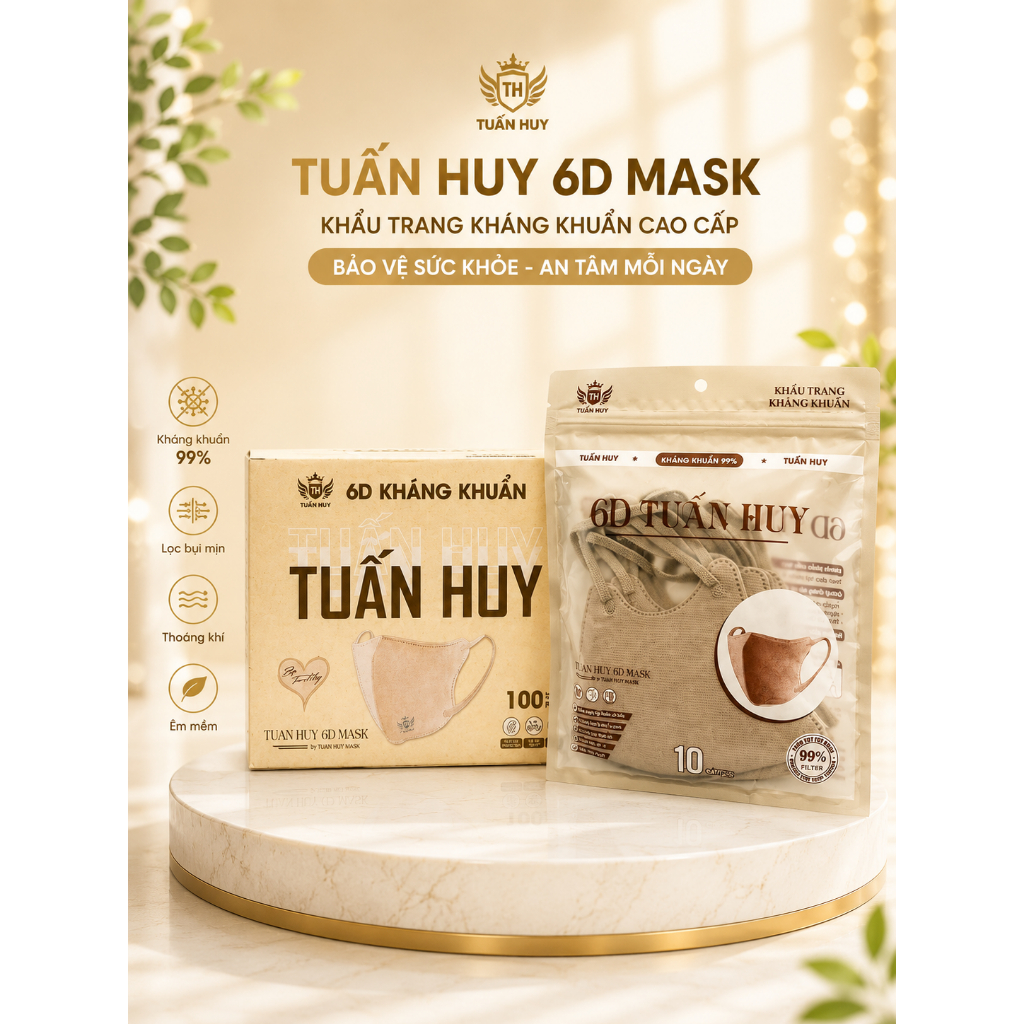 [COMBO 100-200-300 Chiếc] khẩu Trang 6D Tuấn huy 4 Lớp Kháng Khuẩn-Chống Bụi Mịn-Thoáng Khí- Êm Tai