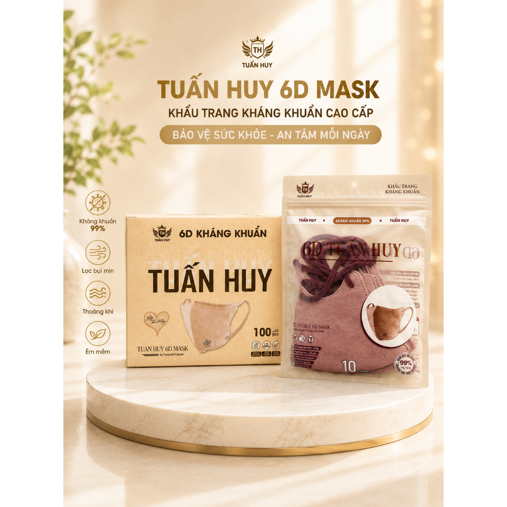 [COMBO 100-200-300 Chiếc] khẩu Trang 6D Tuấn huy 4 Lớp Kháng Khuẩn-Chống Bụi Mịn-Thoáng Khí- Êm Tai