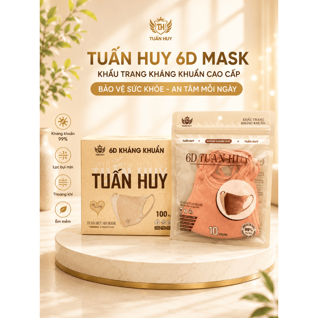 [COMBO 100-200-300 Chiếc] khẩu Trang 6D Tuấn huy 4 Lớp Kháng Khuẩn-Chống Bụi Mịn-Thoáng Khí- Êm Tai