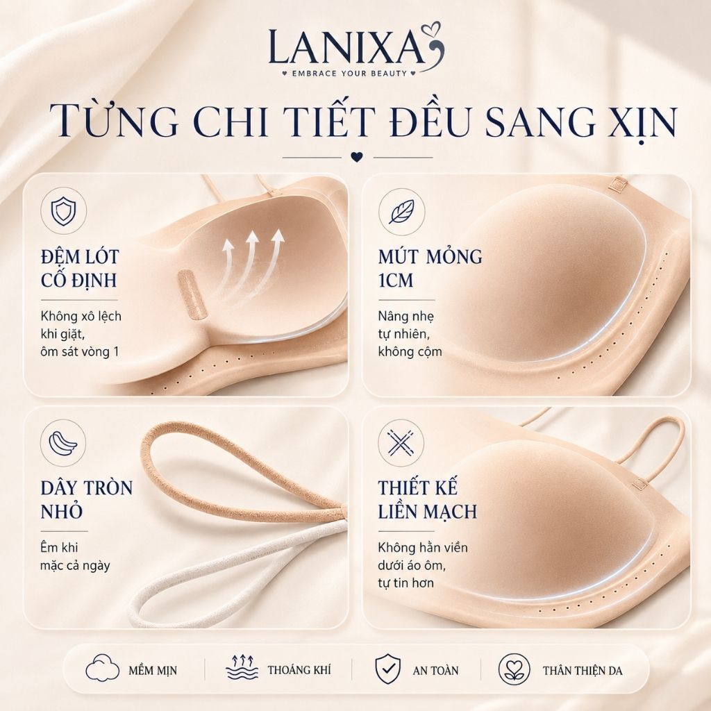 [MẪU MỚI] Áo Lót Bra Nữ Dây Mảnh Cao Cấp Không Lộ Viền, Áo Ngực Nữ Không Gọng Mút Mỏng LANIXA A2608