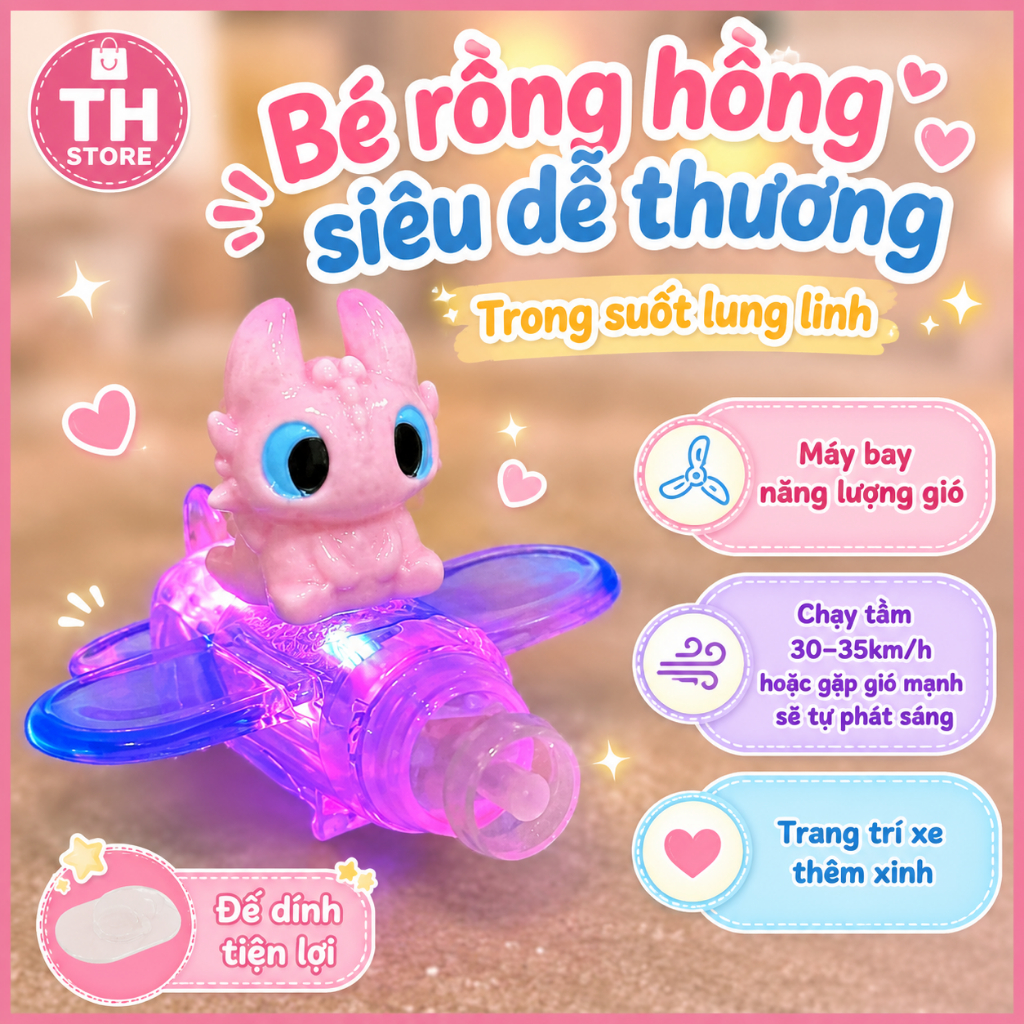 Máy Bay Mini Phát Sáng Chạy Gió Gắn Xe Máy Xe Điện Xe Đạp Mũ Bảo Hiểm Đồ Chơi Trang Trí Rồng Con Cute - ảnh 4