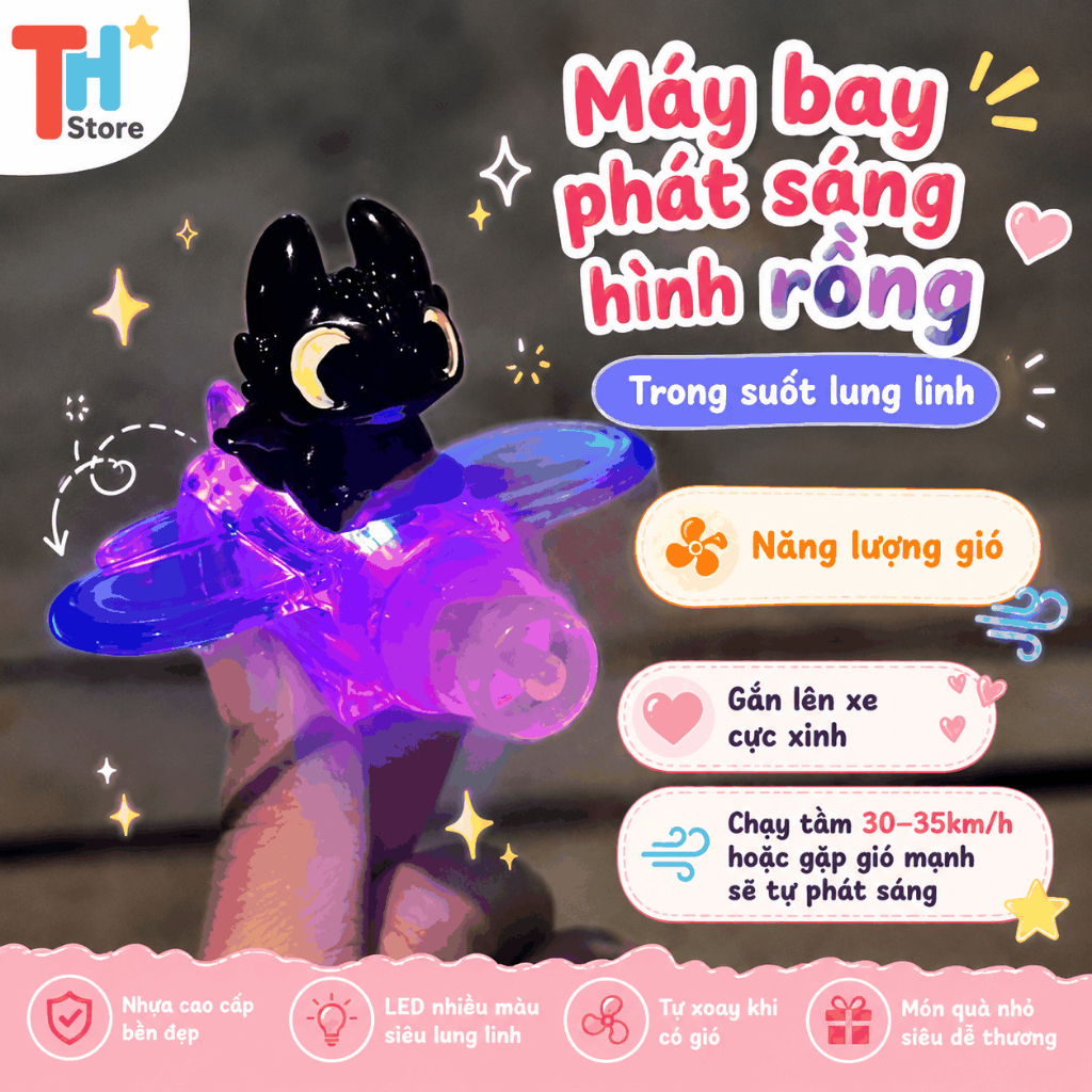 Máy Bay Mini Phát Sáng Chạy Gió Gắn Xe Máy Xe Điện Xe Đạp Mũ Bảo Hiểm Đồ Chơi Trang Trí Rồng Con Cute - ảnh 3