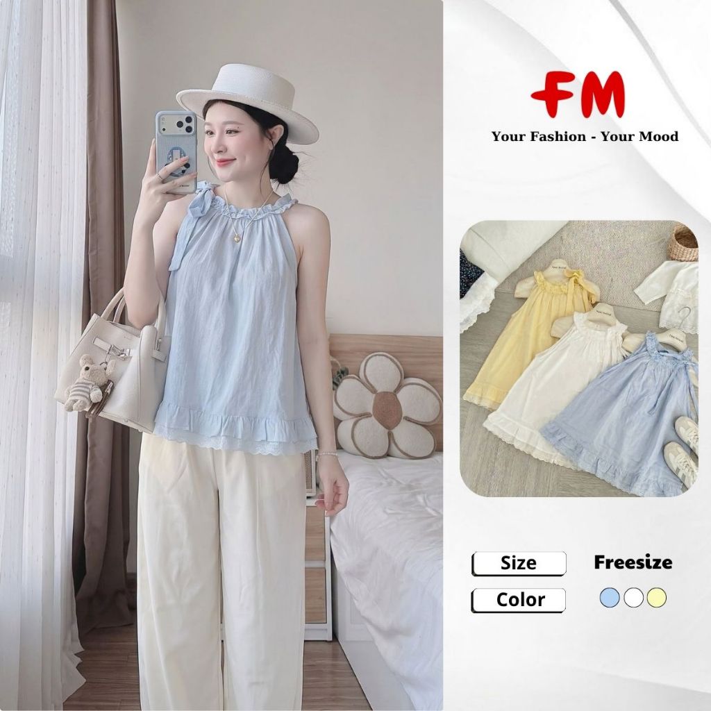 Áo Cổ Yếm Nữ FMSTYLE Thiết Kế Bèo Nơ Lai Ren Babydoll Thanh Lịch Phong Cách Hàn Quốc 26060138