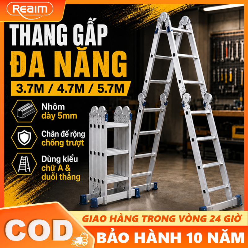 Thang Nhôm Gấp 4 Đoạn Chữ A Có Bánh Xe Hệ thống khóa an toàn Thang Nhôm Xếp Gấp Gọn Gia Đình Chữ M