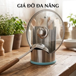 Giá Đỡ Dụng Cụ Nhà Bếp 6in1 Inox 304, Kệ Gác Nắp Nồi, Đũa Thìa Dao Kéo Chống Trượt