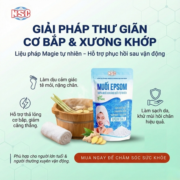 Muối Epsom Nam Định NSC muối khoáng tự nhiên 200g Giải tỏa căng thẳng cơ bắp