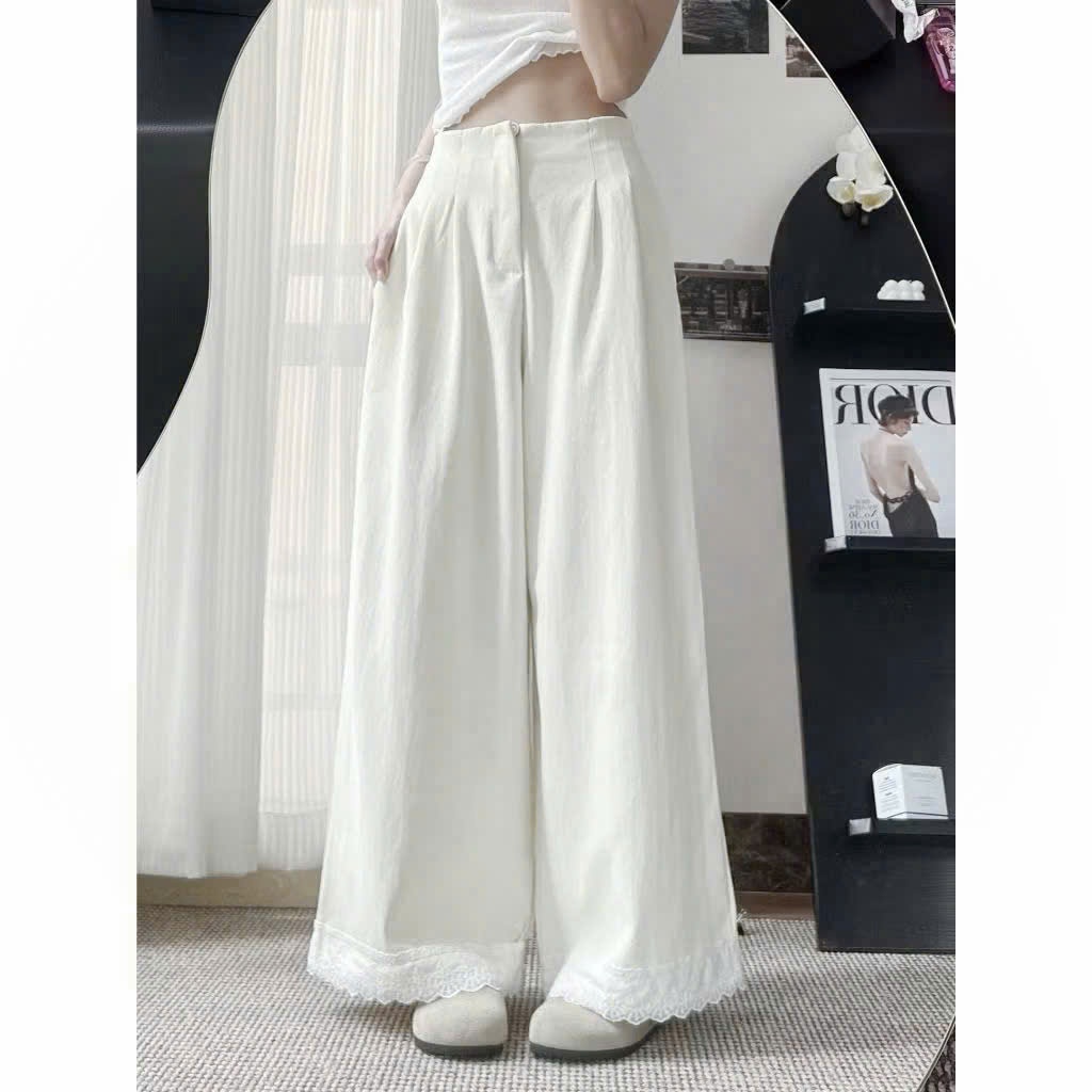 Quần Dài Suông Kiểu Bigsize Nữ Chất Mango Lạnh Mềm Nhẹ Mát Phối Ren Đứng Phom Q562