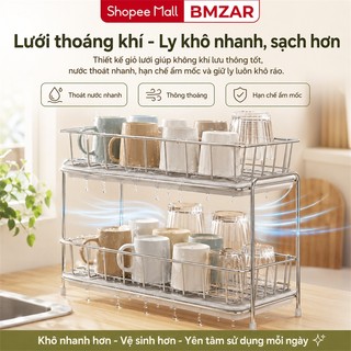 Giá úp ly cốc inox  2 Tầng Chống Gỉ Kệ Ráo Nước Ly Chén Bền Bỉ