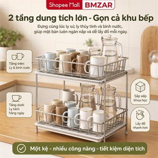 Giá úp ly cốc inox  2 Tầng Chống Gỉ Kệ Ráo Nước Ly Chén Bền Bỉ