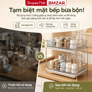 Giá úp ly cốc inox  2 Tầng Chống Gỉ Kệ Ráo Nước Ly Chén Bền Bỉ