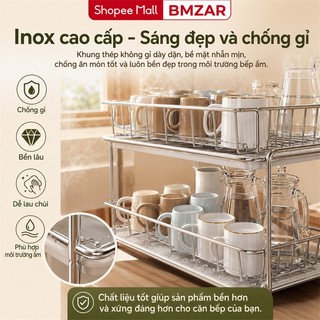 Giá úp ly cốc inox  2 Tầng Chống Gỉ Kệ Ráo Nước Ly Chén Bền Bỉ