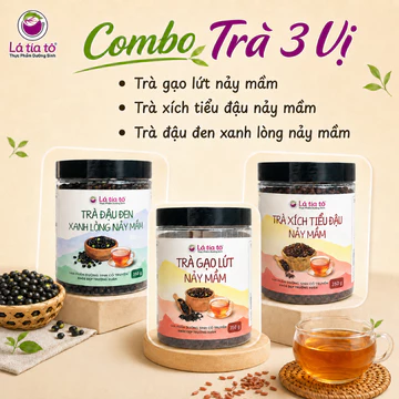 COMBO MIX 3 HŨ TRÀ RANG 3 VỊ ( Trà gạo lứt, Trà đậu đen, Trà xích tiểu đậu ) - LÁ TÍA TÔ