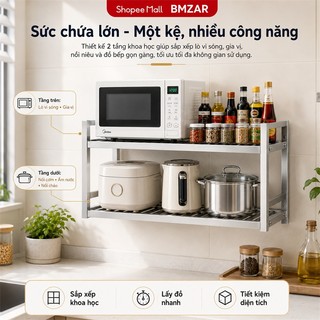 Kệ để đồ nhà bếp treo tường inox 304 cao cấp Giá gia vị ống vuông gắn tường dày dặn Kệ đỡ lò vi sóng chịu lực tốt