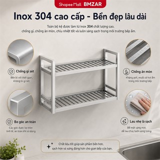Kệ để đồ nhà bếp treo tường inox 304 cao cấp Giá gia vị ống vuông gắn tường dày dặn Kệ đỡ lò vi sóng chịu lực tốt
