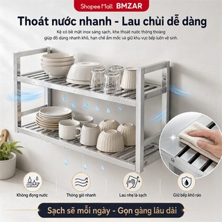 Kệ để đồ nhà bếp treo tường inox 304 cao cấp Giá gia vị ống vuông gắn tường dày dặn Kệ đỡ lò vi sóng chịu lực tốt