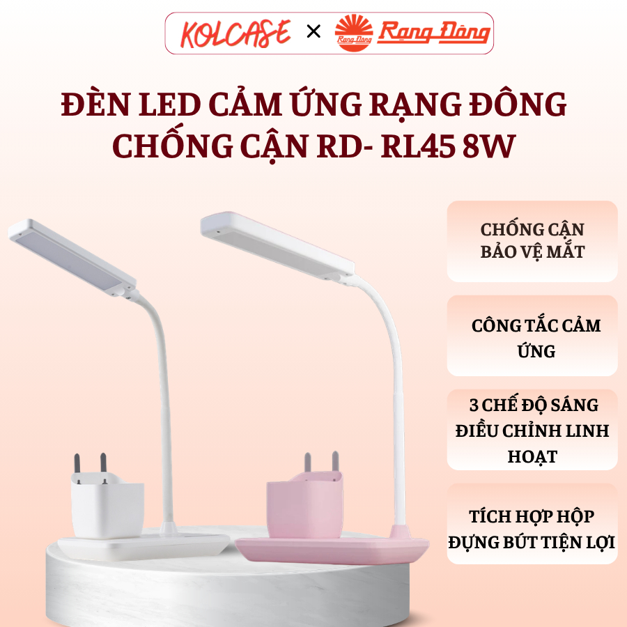 Đèn Bàn Chống Cận Rạng Đông RD-RL45 Công Suất 8W– Cảm Ứng Thông Minh, Tích Hợp Hộc Đựng Bút Tiện Lợi