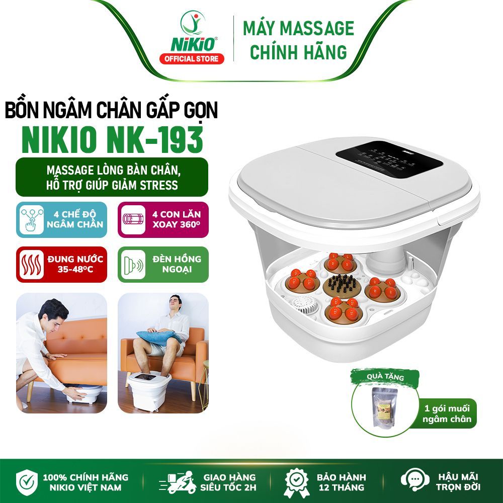 Bồn Ngâm Chân Gấp Gọn Massage Nhật Bản Nikio NK-193 - Tự Động Làm Nóng, Xoa Bóp Huyệt Đạo Bàn Chân