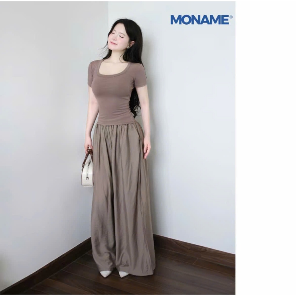 Set Bộ Đồ Nữ Áo Thun Cổ Vuông Ôm , Quần Dài Đũi Tơ Ống Rộng Mặc Hè Thoáng Mát Đi Biển B1 | BigBuy360 - bigbuy360.vn