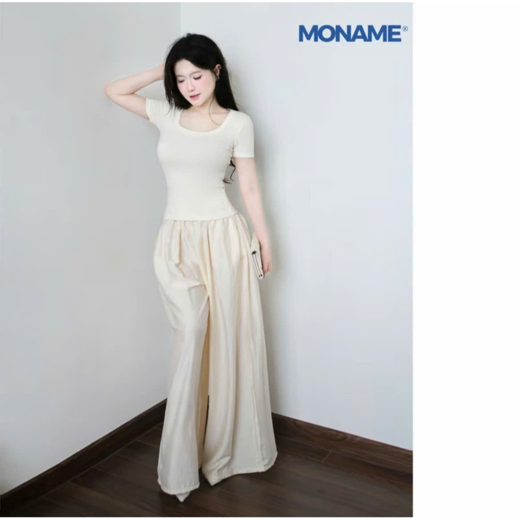 Set Bộ Đồ Nữ Áo Thun Cổ Vuông Ôm , Quần Dài Đũi Tơ Ống Rộng Mặc Hè Thoáng Mát Đi Biển B1 | BigBuy360 - bigbuy360.vn