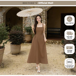 BBSTORE'S Đầm 2 dây tiệc cotton dài cổ vuông tùng nhún phồng - DAG01A