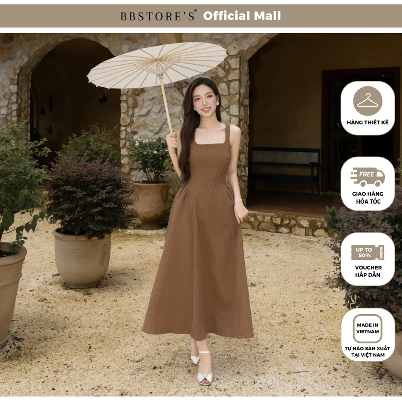 BBSTORE'S Đầm 2 dây tiệc cotton dài cổ vuông tùng nhún phồng - DAG01A — ảnh 1