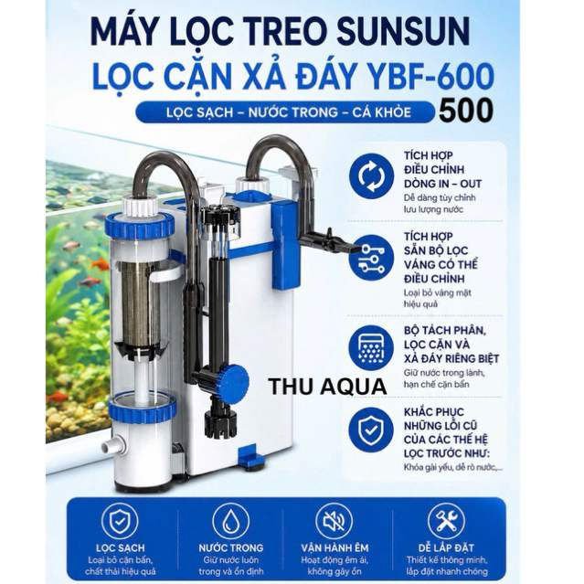 Lọc treo SUNSUN YBF 500/600 Sunsun có tách phân và lọc váng hiệu quả