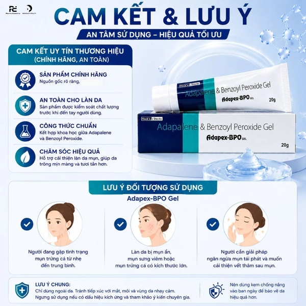 Kem Giảm Mụn Benzoyl Adapex BPO Adapalene Gel Giảm Mụn Bọc Mụn Viêm Dành Cho Da Nhạy Cảm Gel 20g