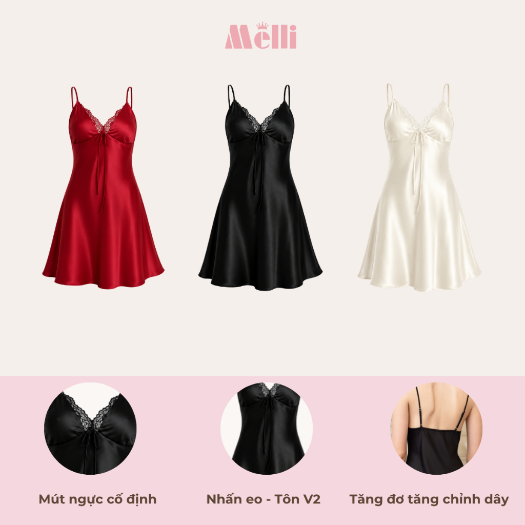 Váy Ngủ 2 Dây Phối Ren Ngực Lụa Latin Cao Cấp – Đầm Ngủ Sexy Cổ Tim Có Đệm Mút Quyến Rũ Cho Nữ