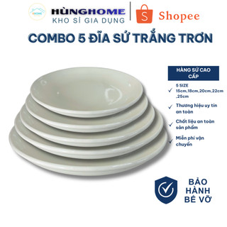 COMBO 10 Đĩa sứ sâu lòng kiểu Hàn trắng trơn – Dĩa tròn cao cấp 15cm đến 25cm, dùng ăn cơm, mì, salad – Hùng Home