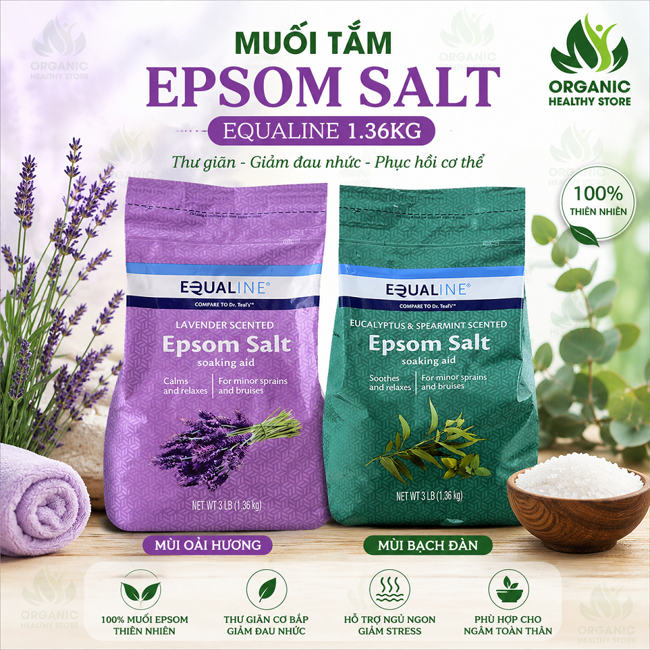 Muối tắm Epsom salt Equaline 1.36kg Giúp thư giãn, Tẩy tế bào chết