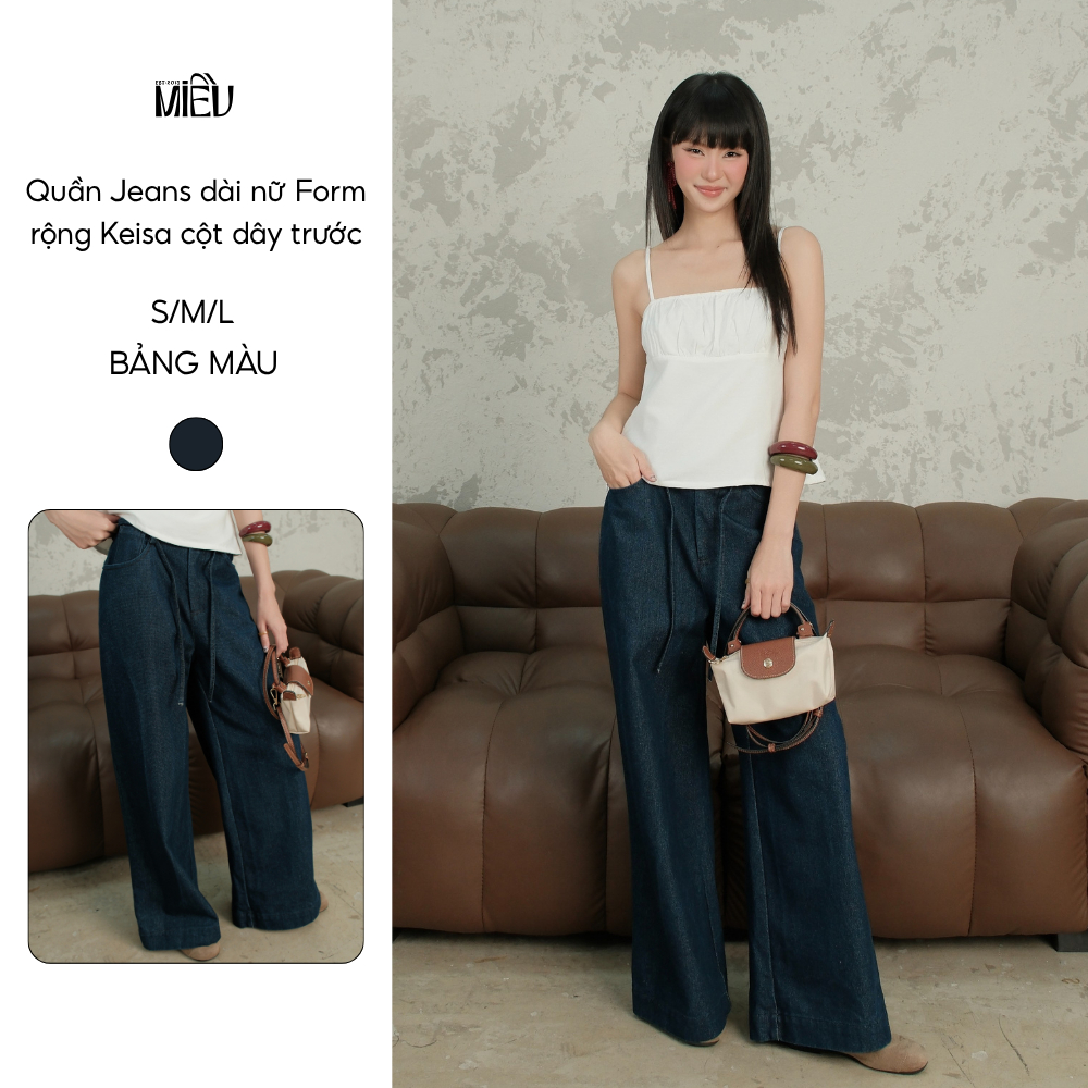 Quần Jeans dài nữ Form rộng Keisa Miều Est.2013 cột dây trước phong cách