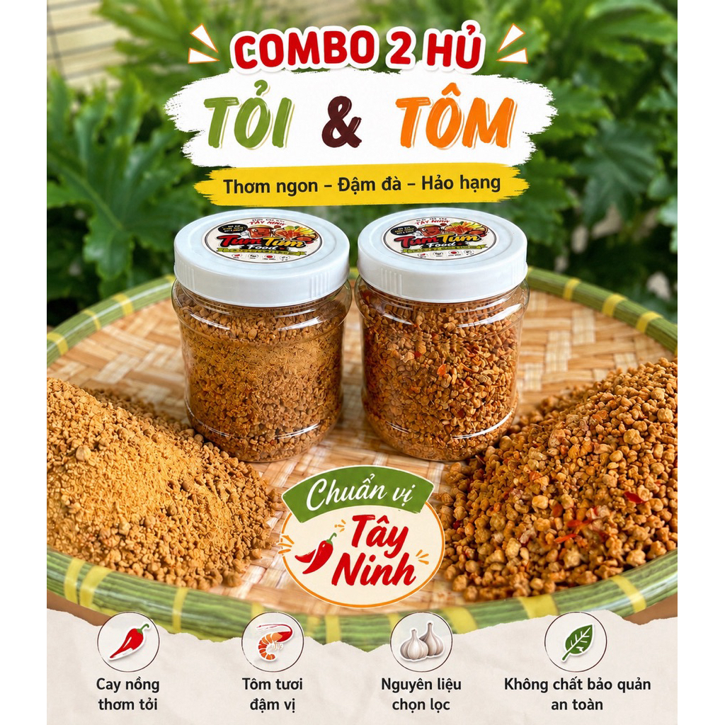 ComBo 2 Hủ Muối Tôm Hạt và Tỏi Sặc Đặc Sản Tây Ninh TumTum.Food - Chấm Trái Cây, Cay Mặn Ngọt