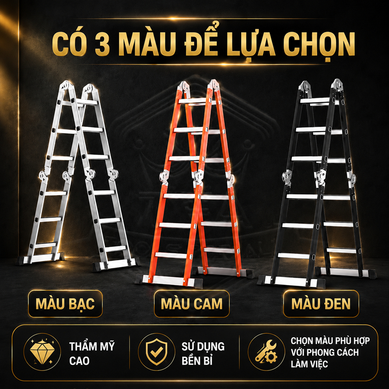 Thang Nhôm Gấp 4 Đoạn Chữ A Có Bánh Xe Hệ thống khóa an toàn Thang Nhôm Xếp Gấp Gọn Gia Đình Chữ M