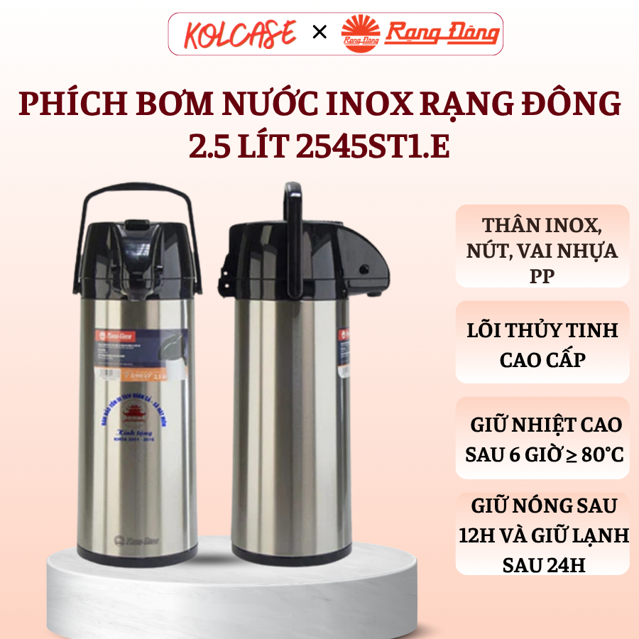 Phích Bơm Nước Inox Rạng Đông 2.5 Lít RD 2545 ST1.E Có Cần Bơm Giữ Nhiệt Hoàn Hảo Bền Bỉ Độ Sáng Bóng Cao Chống Gỉ Sét