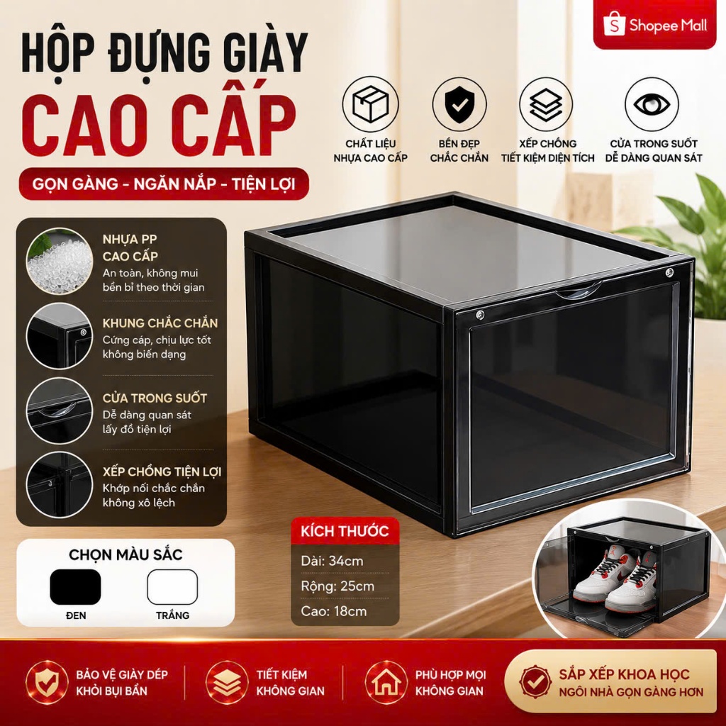 Hộp đựng giày PTLUXURY chất liệu nhựa cứng trong suốt  [ HÀNG VIỆT NHẬT ]