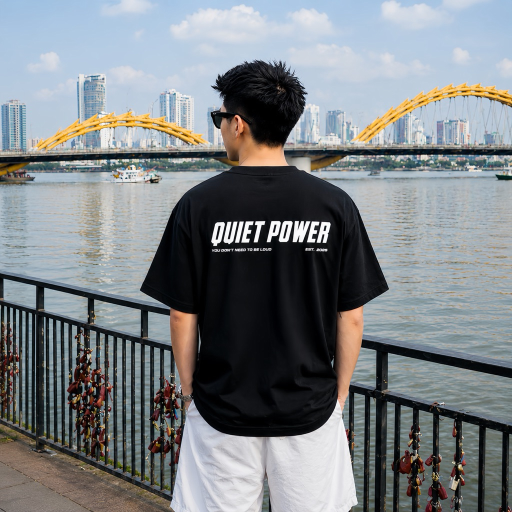 Áo thun HYDR Quiet Power cotton 100% form Overfit unisex Nam Nữ, in nổi Cao thành | HYDR - QP